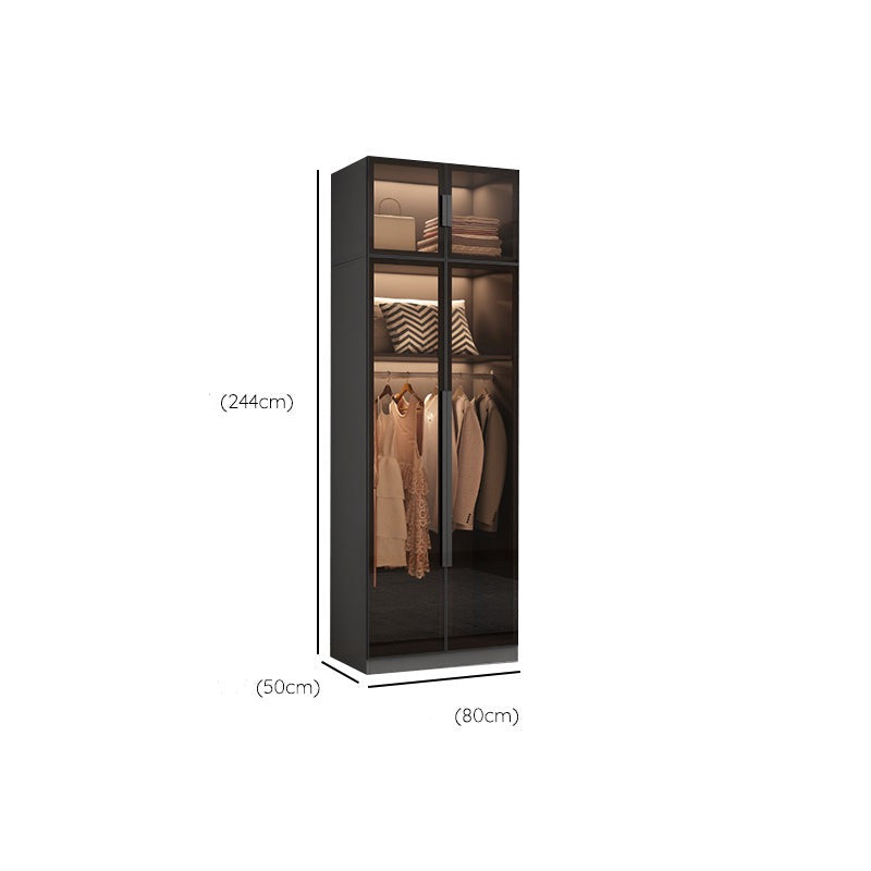 Freestanding Grey Wood Frame Wardrobe Modern Multifunctional Wardrobe with Glass Doors