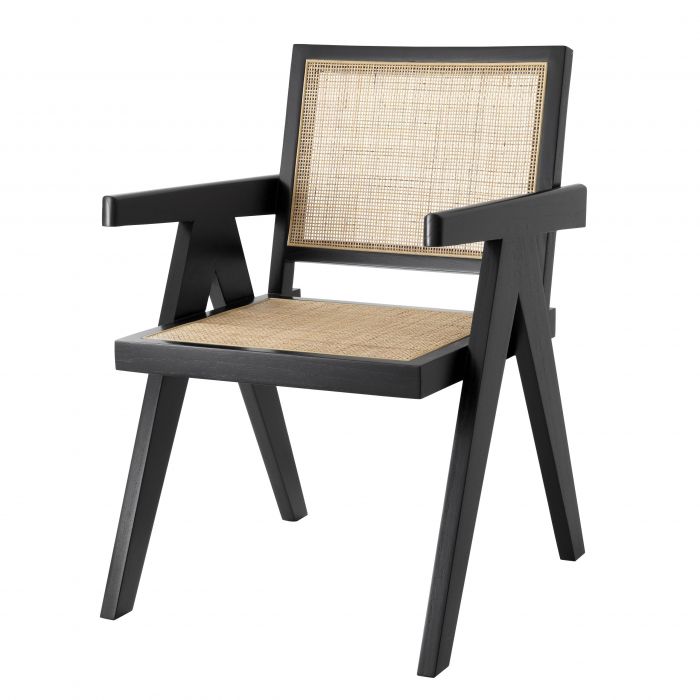 Aristide Black Dining Chair Chair with Rattan Cane Webbing