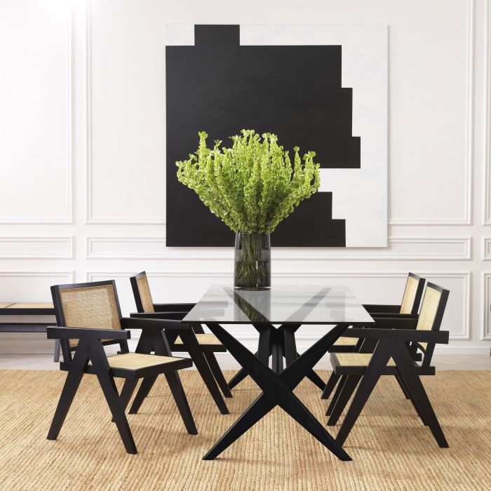 Aristide Black Dining Chair Chair with Rattan Cane Webbing