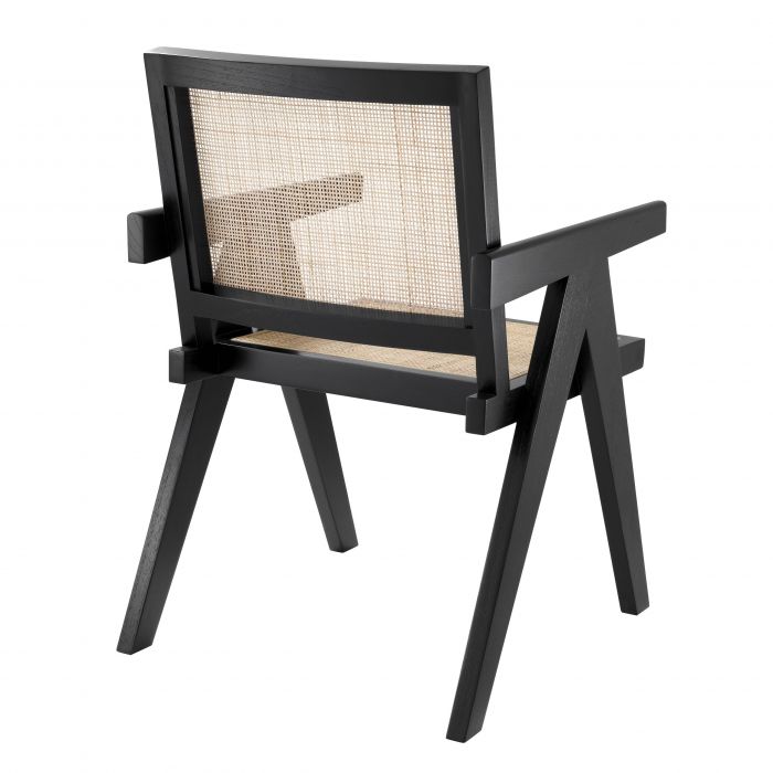 Aristide Black Dining Chair Chair with Rattan Cane Webbing