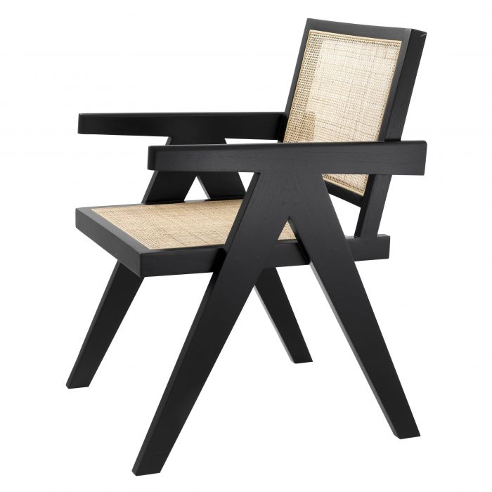 Aristide Black Dining Chair Chair with Rattan Cane Webbing