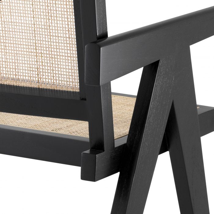 Aristide Black Dining Chair Chair with Rattan Cane Webbing
