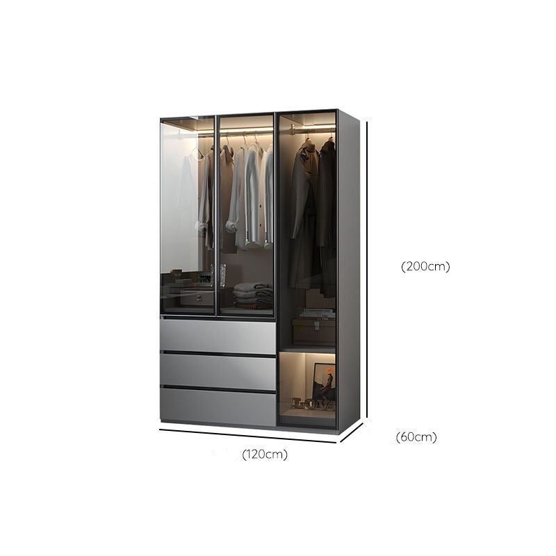 Modern Wood Frame Wardrobe Armoire Freestanding Wardrobe with 3 Self Close Drawers