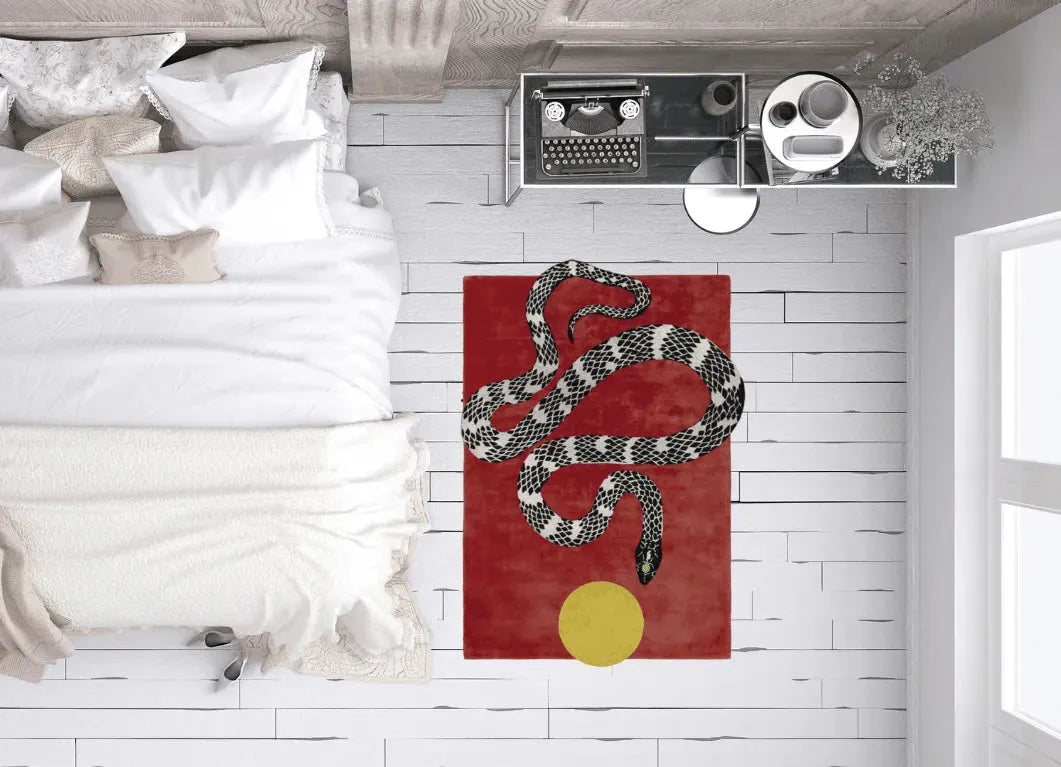Snake and Sun Hand Tufted Wool Rug